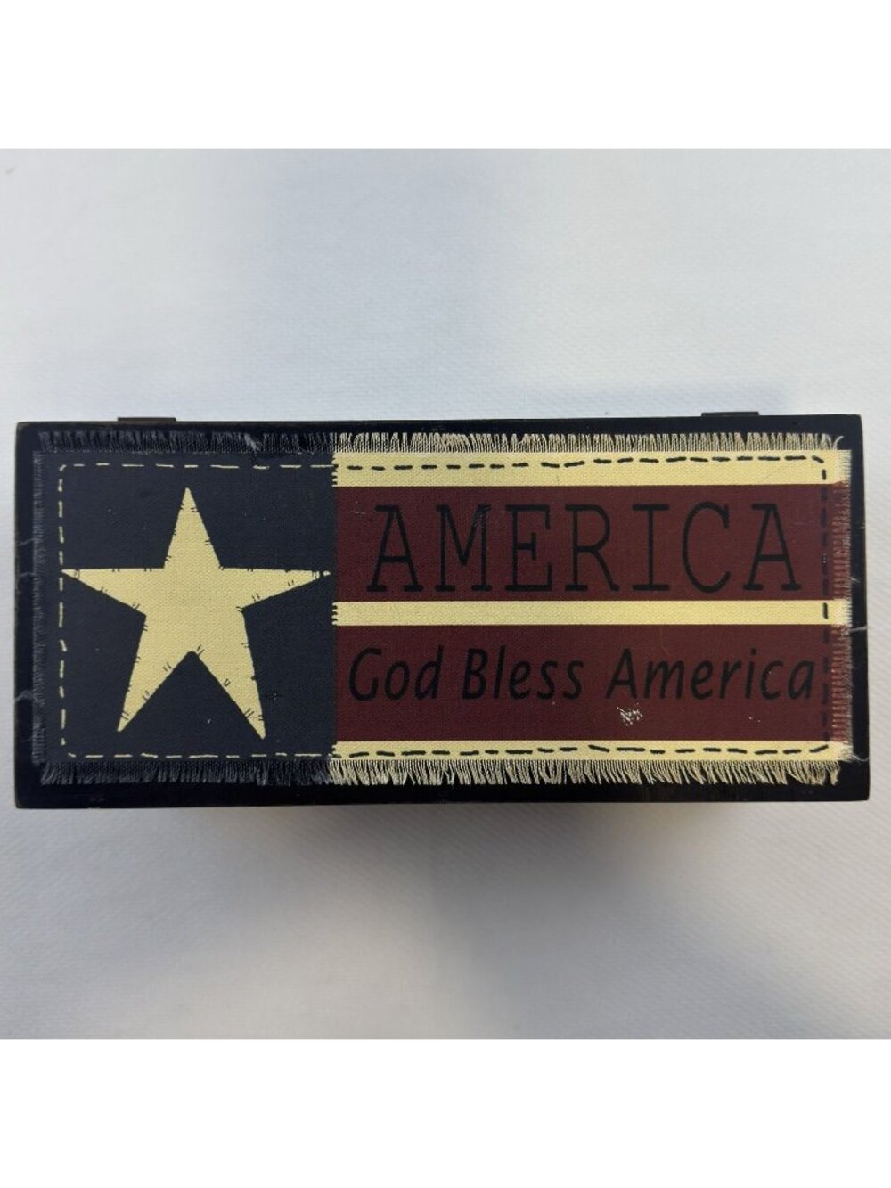 Patriotic Wooden Storage Box "God Bless America" Rustic 10"x4.5" 4th of July